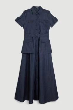 Karen Millen Lydia Millen Tailored Denim Utility Shirt Midi Dress -Karen Millen shop denim blue lydia millen tailored denim utility shirt midi dress 5