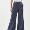 Karen Millen Petite Tailored Denim Tweed Wide Leg Button Detail Trousers 1 Karen Millen Petite Tailored Denim Tweed Wide Leg Button Detail Trousers -Karen Millen shop denim blue petite tailored denim tweed wide leg button detail trousers