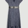 Karen Millen Tailored Denim Look Full Skirted Midi Dress -Karen Millen shop denim blue tailored denim look full skirted midi dress