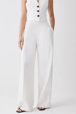 Karen Millen Clean Tailored Darted Wide Leg Trouser -Karen Millen shop ecru clean tailored darted wide leg trouser 4