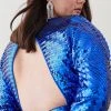 Karen Millen Plus Size Sequined Wide Sleeve V Neck Mini Dress -Karen Millen shop electric blue plus size sequined wide sleeve v neck mini dress