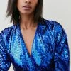 Karen Millen Sequin V Neck Jumpsuit -Karen Millen shop electric blue sequin v neck jumpsuit