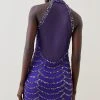Karen Millen Tall Draped Beaded High Neck Mini Dress 1 Karen Millen Tall Draped Beaded High Neck Mini Dress -Karen Millen shop electric blue tall draped beaded high neck mini dress