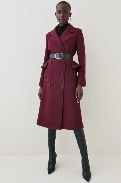 Karen Millen Italian Wool Belted Midi Peplum Coat -Karen Millen shop fig italian wool belted midi peplum coat 1 1