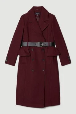 Karen Millen Italian Wool Belted Midi Peplum Coat -Karen Millen shop fig italian wool belted midi peplum coat 1 2