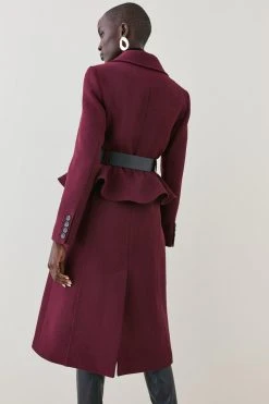 Karen Millen Italian Wool Belted Midi Peplum Coat -Karen Millen shop fig italian wool belted midi peplum coat 1 3