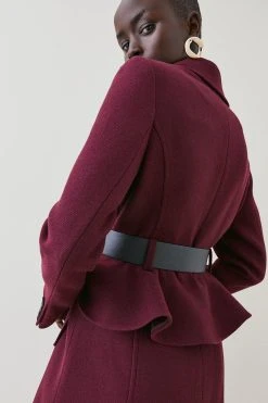 Karen Millen Italian Wool Belted Midi Peplum Coat -Karen Millen shop fig italian wool belted midi peplum coat 1 4