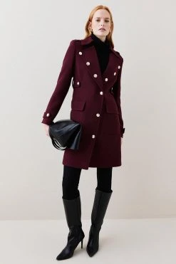 Karen Millen Italian Wool Military Button Midi Coat -Karen Millen shop fig italian wool military button midi coat 1 3