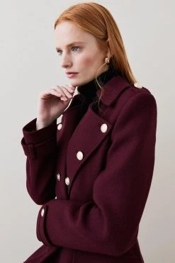 Karen Millen Italian Wool Military Button Midi Coat -Karen Millen shop fig italian wool military button midi coat 1 4