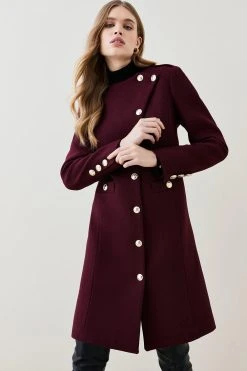 Karen Millen Italian Wool Military Button Up Midi Coat -Karen Millen shop fig italian wool military button up midi coat 1 1