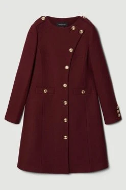 Karen Millen Italian Wool Military Button Up Midi Coat -Karen Millen shop fig italian wool military button up midi coat 1 3