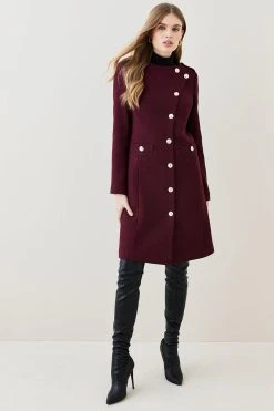 Karen Millen Italian Wool Military Button Up Midi Coat -Karen Millen shop fig italian wool military button up midi coat 1 5