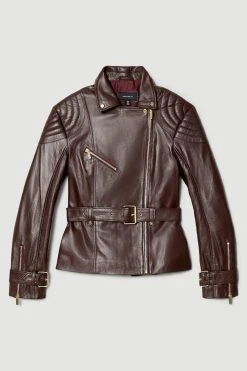 Karen Millen Leather Buckle Biker Jacket