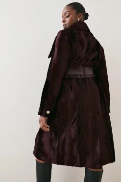 Karen Millen Plus Size Signature Ponyskin Belted Wrap Coat -Karen Millen shop fig plus size signature ponyskin belted wrap coat 1