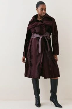 Karen Millen Plus Size Signature Ponyskin Belted Wrap Coat -Karen Millen shop fig plus size signature ponyskin belted wrap coat 3
