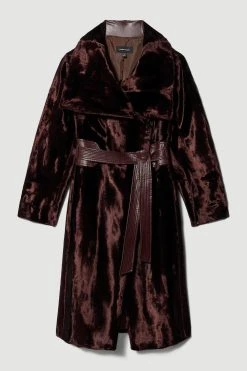 Karen Millen Plus Size Signature Ponyskin Belted Wrap Coat -Karen Millen shop fig plus size signature ponyskin belted wrap coat 4