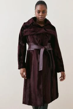 Karen Millen Plus Size Signature Ponyskin Belted Wrap Coat -Karen Millen shop fig plus size signature ponyskin belted wrap coat 5