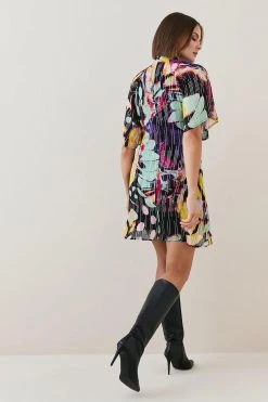 Karen Millen Abstract Butterfly Georgette Metallic Thread Mini Dress