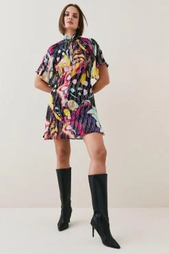 Karen Millen Abstract Butterfly Georgette Metallic Thread Mini Dress -Karen Millen shop floral abstract butterfly georgette metallic thread mini dress 3