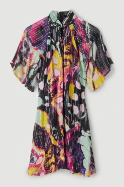 Karen Millen Abstract Butterfly Georgette Metallic Thread Mini Dress -Karen Millen shop floral abstract butterfly georgette metallic thread mini dress 4