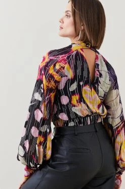 Karen Millen Abstract Butterly Georgette Metallic Thread Blouse -Karen Millen shop floral abstract butterly georgette metallic thread blouse 2