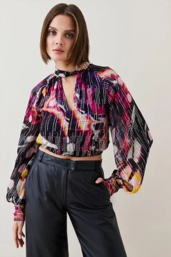 Karen Millen Abstract Butterly Georgette Metallic Thread Blouse -Karen Millen shop floral abstract butterly georgette metallic thread blouse 3