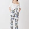 Karen Millen Batik Print Cotton Sateen Belted Trouser -Karen Millen shop floral batik print cotton sateen belted trouser