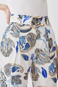 Karen Millen Batik Print Cotton Sateen Belted Trouser -Karen Millen shop floral batik print cotton sateen belted trouser 2