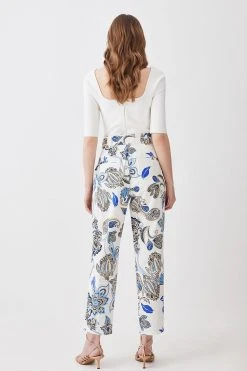 Karen Millen Batik Print Cotton Sateen Belted Trouser -Karen Millen shop floral batik print cotton sateen belted trouser 3