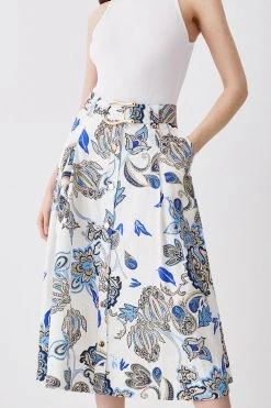 Karen Millen Batik Print Cotton Sateen Midi Belted Skirt -Karen Millen shop floral batik print cotton sateen midi belted skirt 2