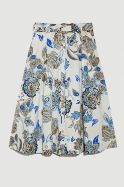 Karen Millen Batik Print Cotton Sateen Midi Belted Skirt -Karen Millen shop floral batik print cotton sateen midi belted skirt 3