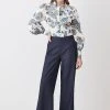 Karen Millen Batik Print Cotton Sateen Volume Sleeve Shirt -Karen Millen shop floral batik print cotton sateen volume sleeve shirt