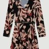 Karen Millen Belted Viscose Blend Long Sleeve Jersey Mini Dress -Karen Millen shop floral belted viscose blend long sleeve jersey mini dress