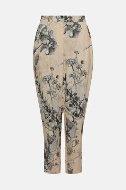 Karen Millen Blush Hydrangea Garden Flora Satin Crepe Woven Trouser