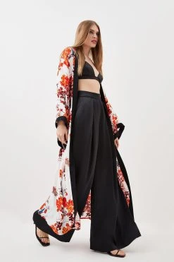 Karen Millen Floral Bordered Woven Maxi Kimono -Karen Millen shop floral bordered woven maxi kimono 2
