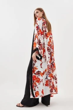 Karen Millen Floral Bordered Woven Maxi Kimono -Karen Millen shop floral bordered woven maxi kimono 3