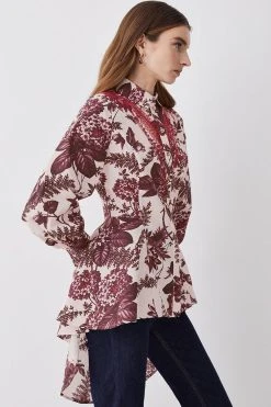 Karen Millen Floral Cotton Cutwork And Print Woven Shirt 9 Karen Millen Floral Cotton Cutwork And Print Woven Shirt -Karen Millen shop floral cotton cutwork and print woven shirt 1