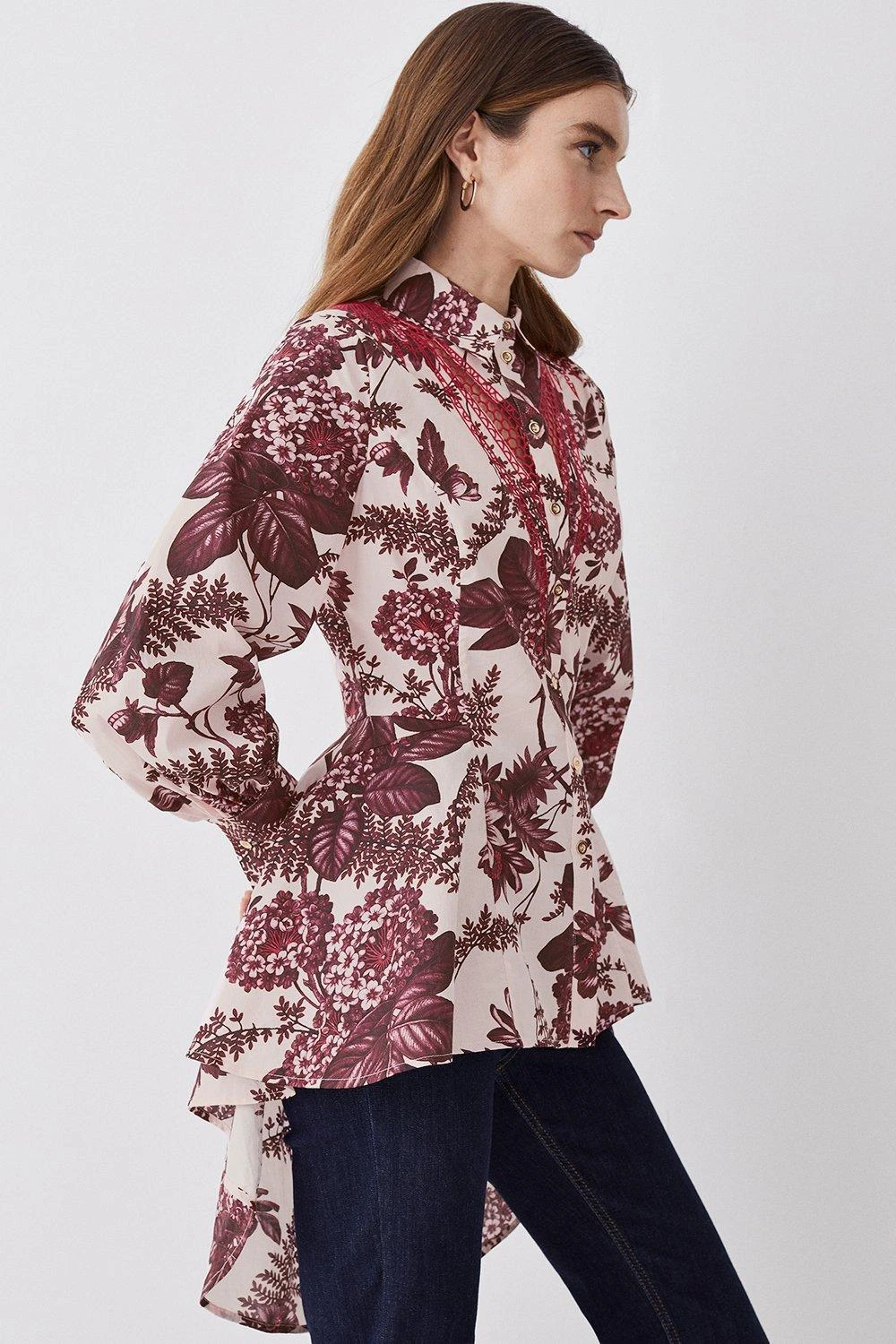 Karen Millen Floral Cotton Cutwork And Print Woven Shirt 4 Karen Millen Floral Cotton Cutwork And Print Woven Shirt - Image 2