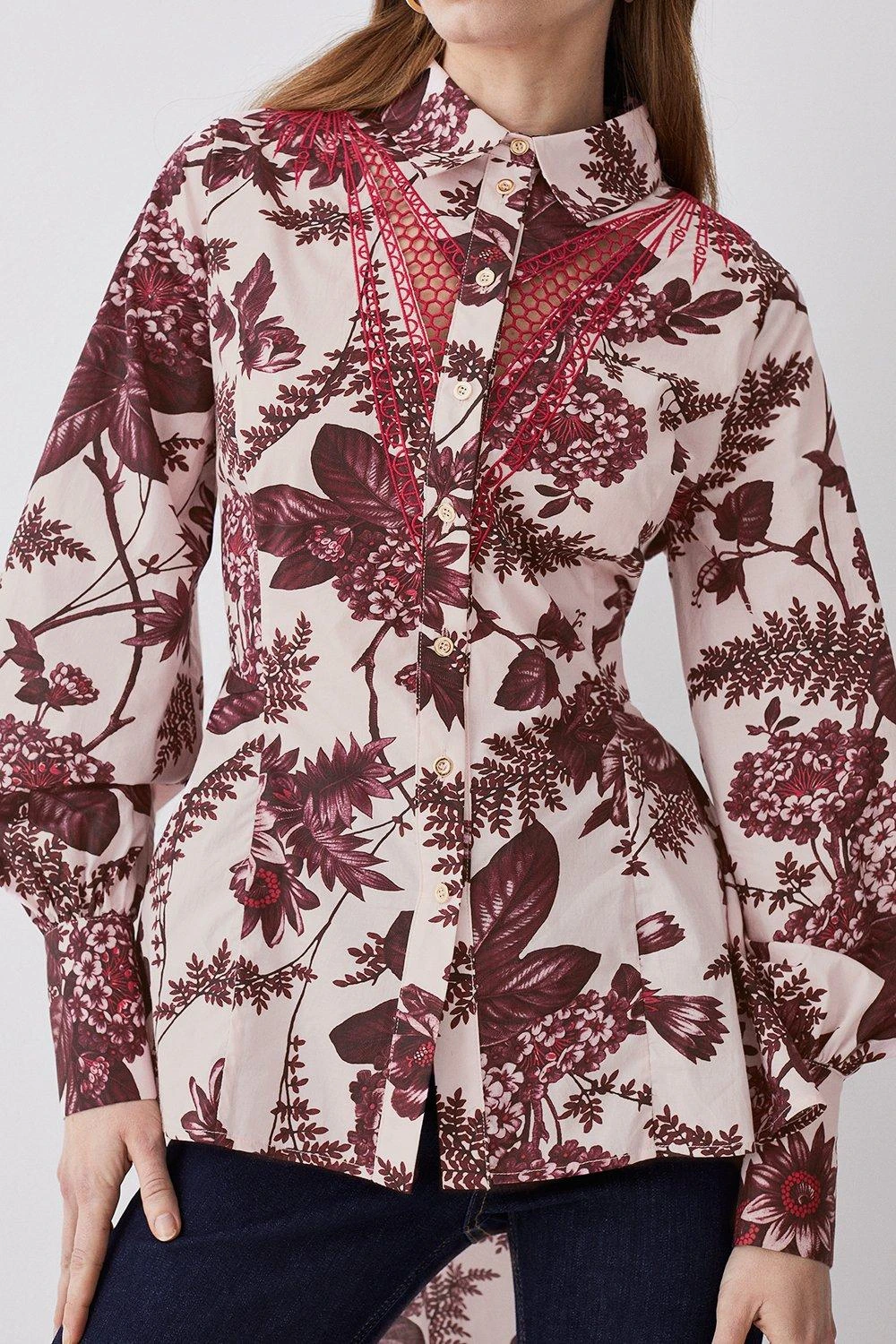 Karen Millen Floral Cotton Cutwork And Print Woven Shirt 7 Karen Millen Floral Cotton Cutwork And Print Woven Shirt - Image 5