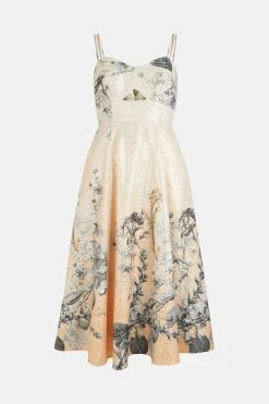 Karen Millen Hydrangea Bloom Print Metallic Jacquard Maxi Prom Dress -Karen Millen shop floral hydrangea bloom print metallic jacquard maxi prom dress 2