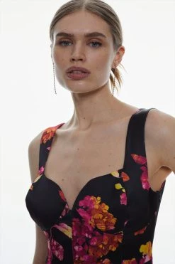 Karen Millen Italian Structured Satin Hydrangea Corset Pencil Midi Dress -Karen Millen shop floral italian structured satin hydrangea corset pencil midi dress 5