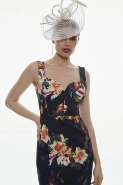 Karen Millen Italian Structured Stretch Photographic Orchid Corset Midi Dress -Karen Millen shop floral italian structured stretch photographic orchid corset midi dress 4