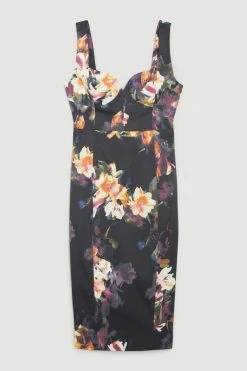 Karen Millen Italian Structured Stretch Photographic Orchid Corset Midi Dress -Karen Millen shop floral italian structured stretch photographic orchid corset midi dress 5