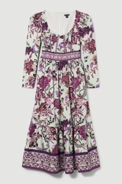 Karen Millen Lydia Millen Border Cotton Sateen Woven Midi Dress -Karen Millen shop floral lydia millen border cotton sateen woven midi dress 3