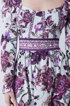 Karen Millen Lydia Millen Border Cotton Sateen Woven Midi Dress -Karen Millen shop floral lydia millen border cotton sateen woven midi dress 5