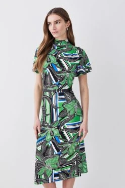 Karen Millen Petite Angel Sleeve Viscose Blend Jersey Midi Dress