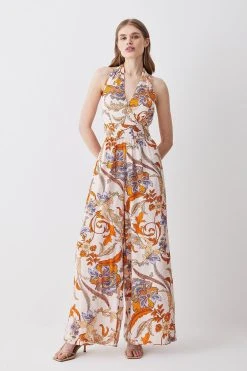 Karen Millen Petite Batik Halter Neck Wide Leg Jumpsuit 10 Karen Millen Petite Batik Halter Neck Wide Leg Jumpsuit -Karen Millen shop floral petite batik halter neck wide leg jumpsuit 3