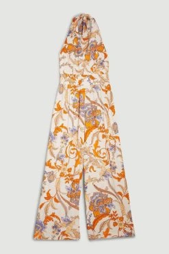 Karen Millen Petite Batik Halter Neck Wide Leg Jumpsuit 11 Karen Millen Petite Batik Halter Neck Wide Leg Jumpsuit -Karen Millen shop floral petite batik halter neck wide leg jumpsuit 4