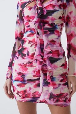 Karen Millen Petite Chiffon Corsage Ruched Mini Dress