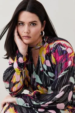 Karen Millen Plus Size Abstract Butterly Metallic Midi Dress -Karen Millen shop floral plus size abstract butterly metallic midi dress 1